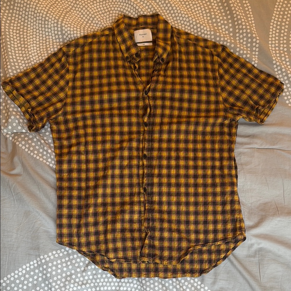 Billy Reid checkered short sleeve button down - Jacquard fleur de lis pattern